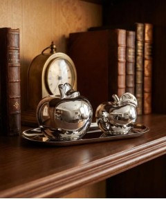 ZEYVE SILVER CERAMIC 2-PIECE APPLE SET TRAY 23x10x9cm